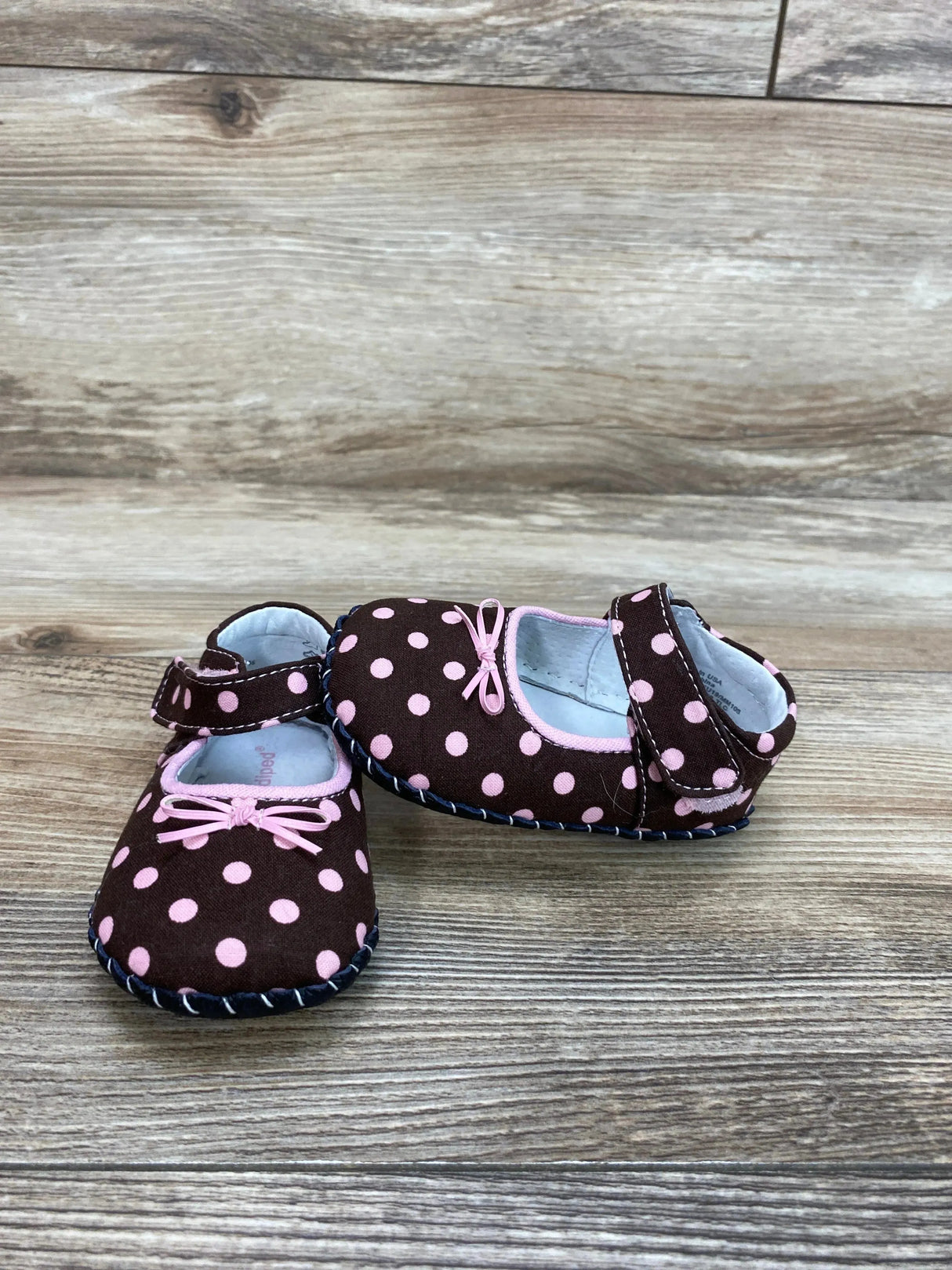 Pediped Grace Polka Dot Mary Jane Crib Shoes Brown sz 6-12m