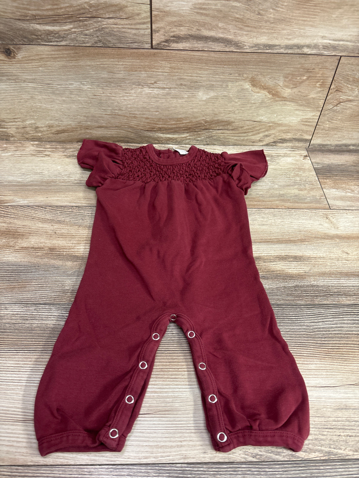 Kate Quinn Organic Smocked Flutter Sleeve Jumpsuit Burgundy sz 6-12m
