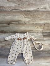 Shein 2pc Gauze Jumpsuit & Headband Set Beige sz 3-6m