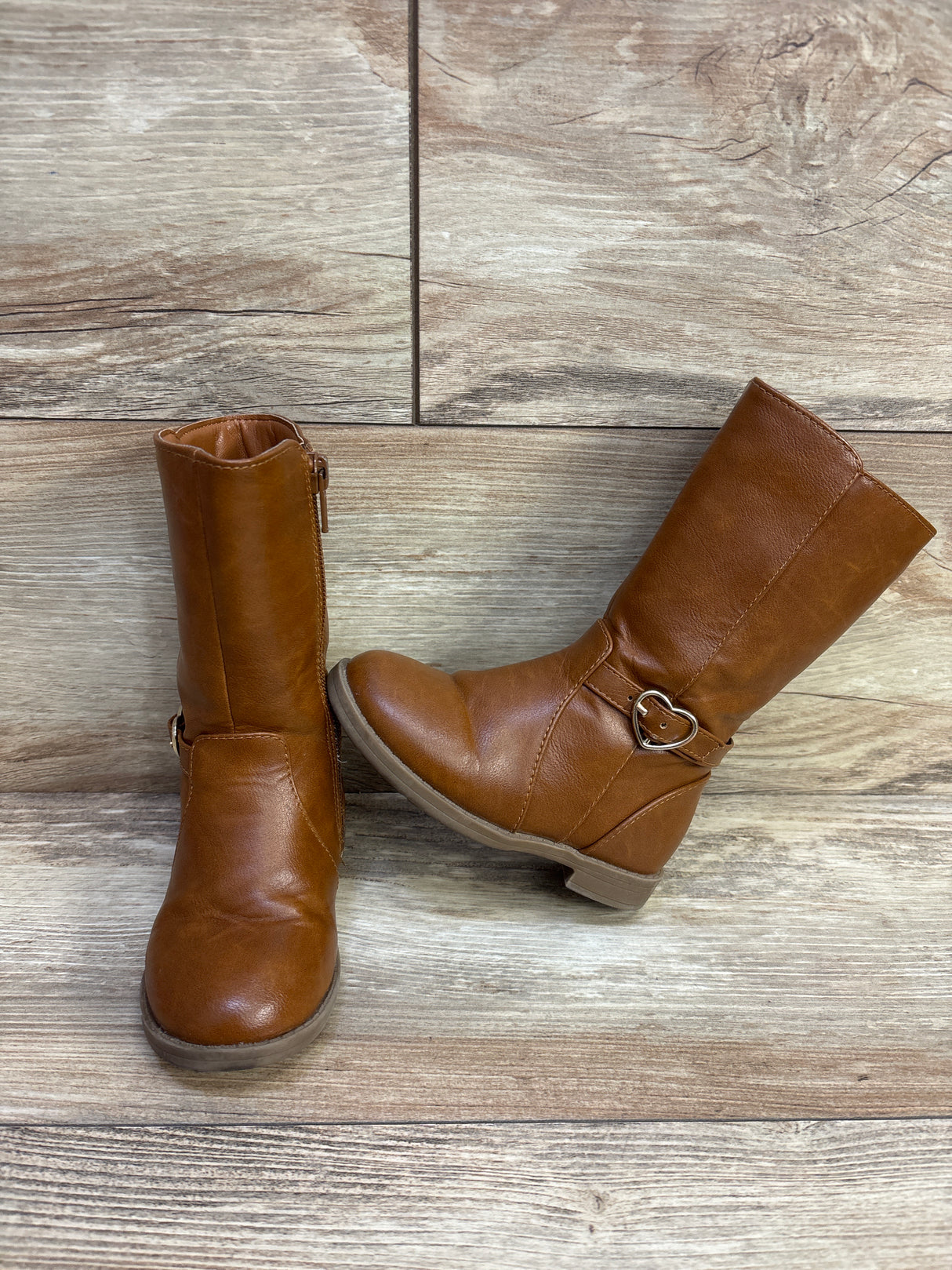 Children's Place Heart Buckle Tall Boots, Brown sz 7c
