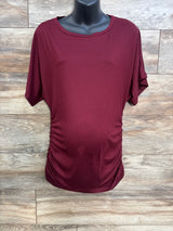 Ekouaer Ruched Short Sleeve Shirt Red sz Medium