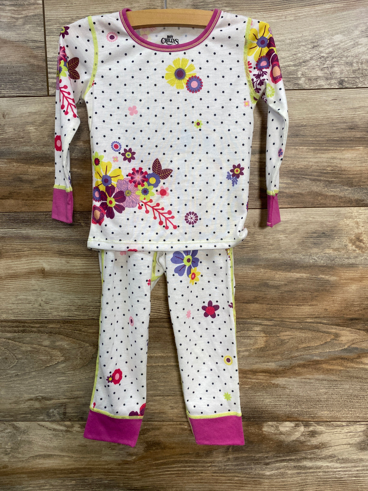 Hot Chillys 2pc Floral Thermal Underwear White sz 2T