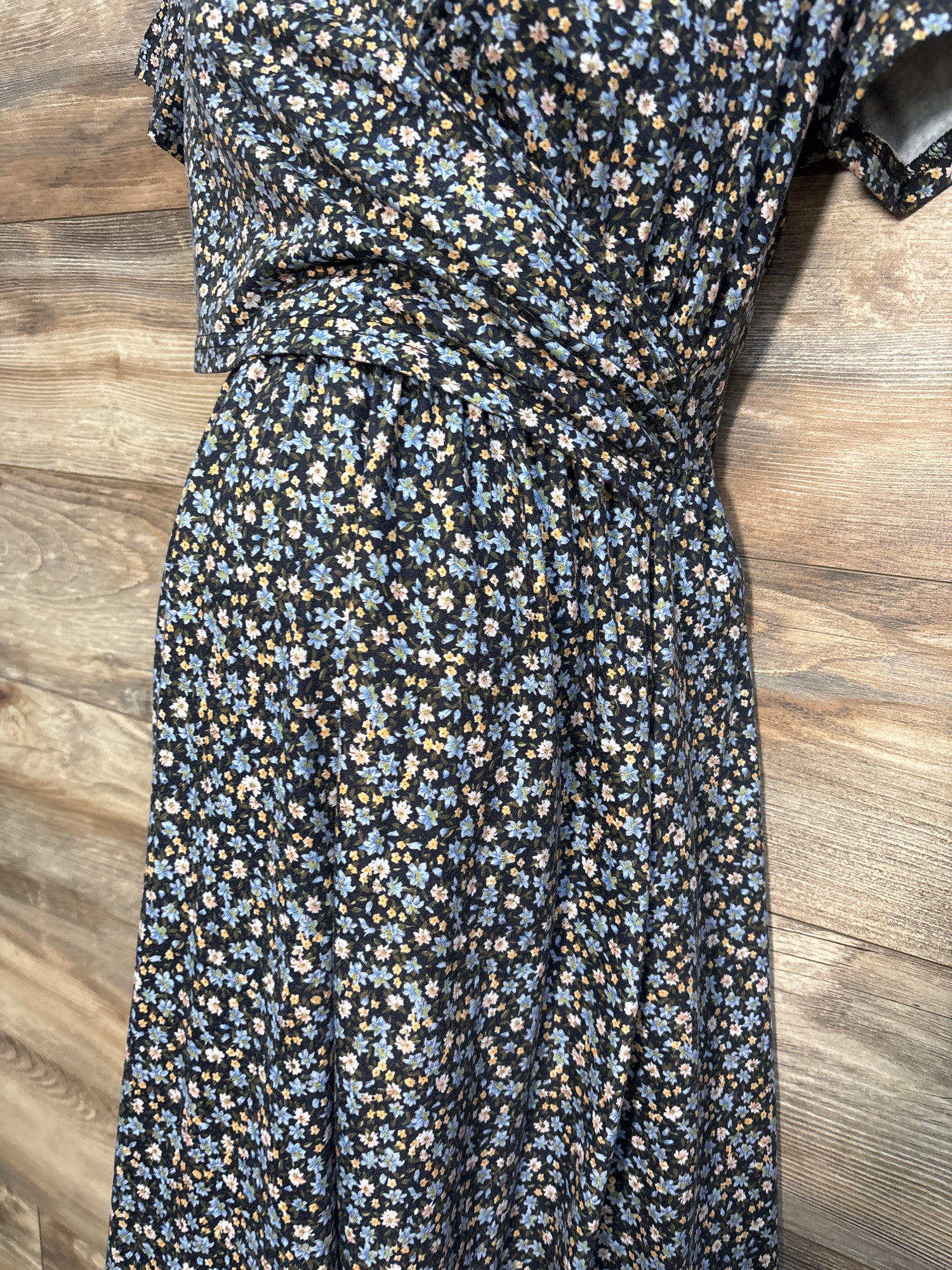OUGES Blue Floral Nursing Dress Black sz Small