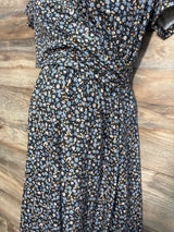 OUGES Blue Floral Nursing Dress Black sz Small