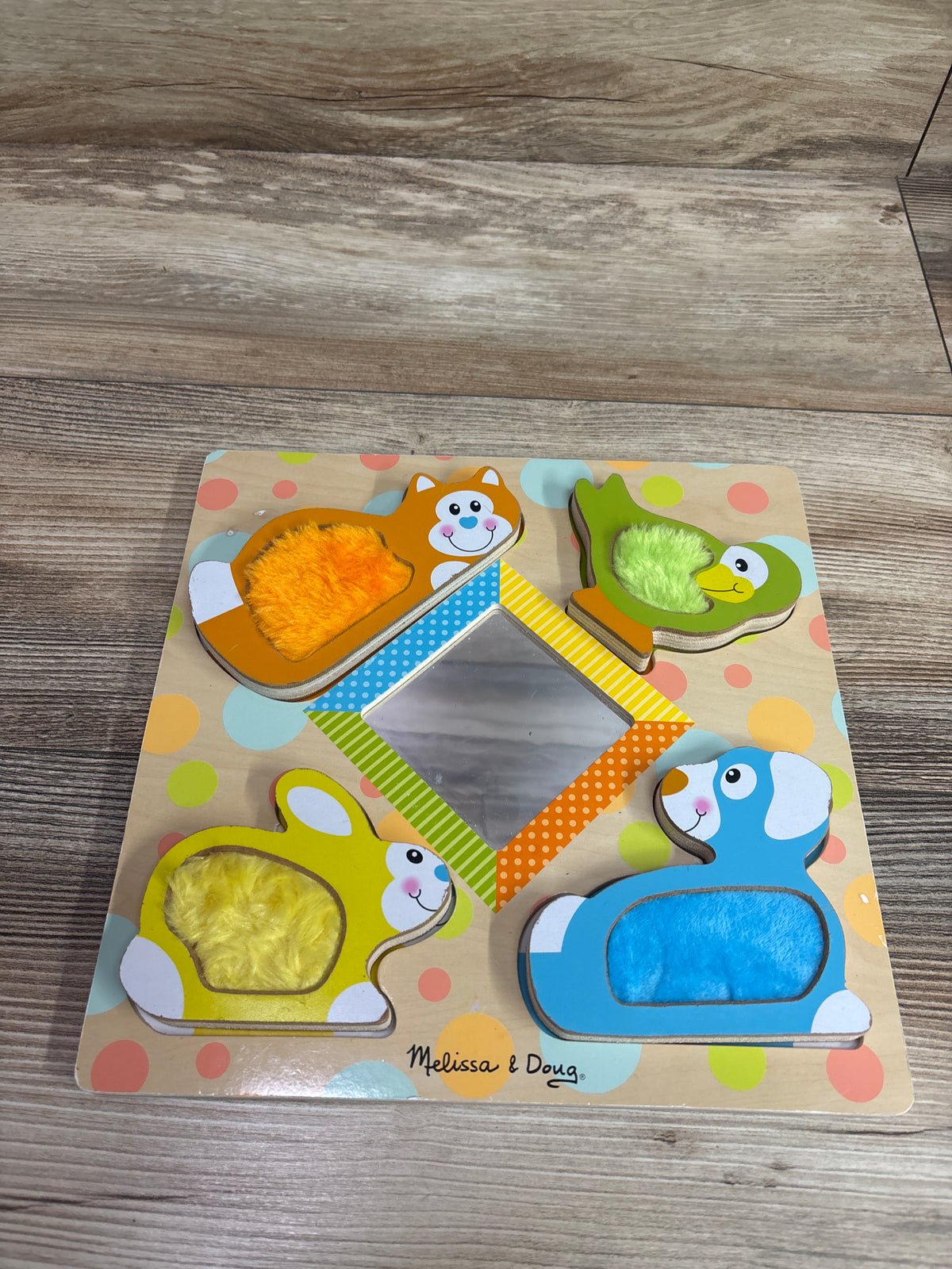 Melissa & Doug First Play Wooden Touch and Feel Puzzle Peek-a-Boo Pets With Mirror