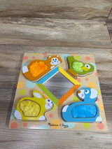 Melissa & Doug First Play Wooden Touch and Feel Puzzle Peek-a-Boo Pets With Mirror