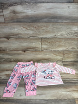 2pc Elephant Striped Shirt & Bottoms Set Pink sz 18-24m