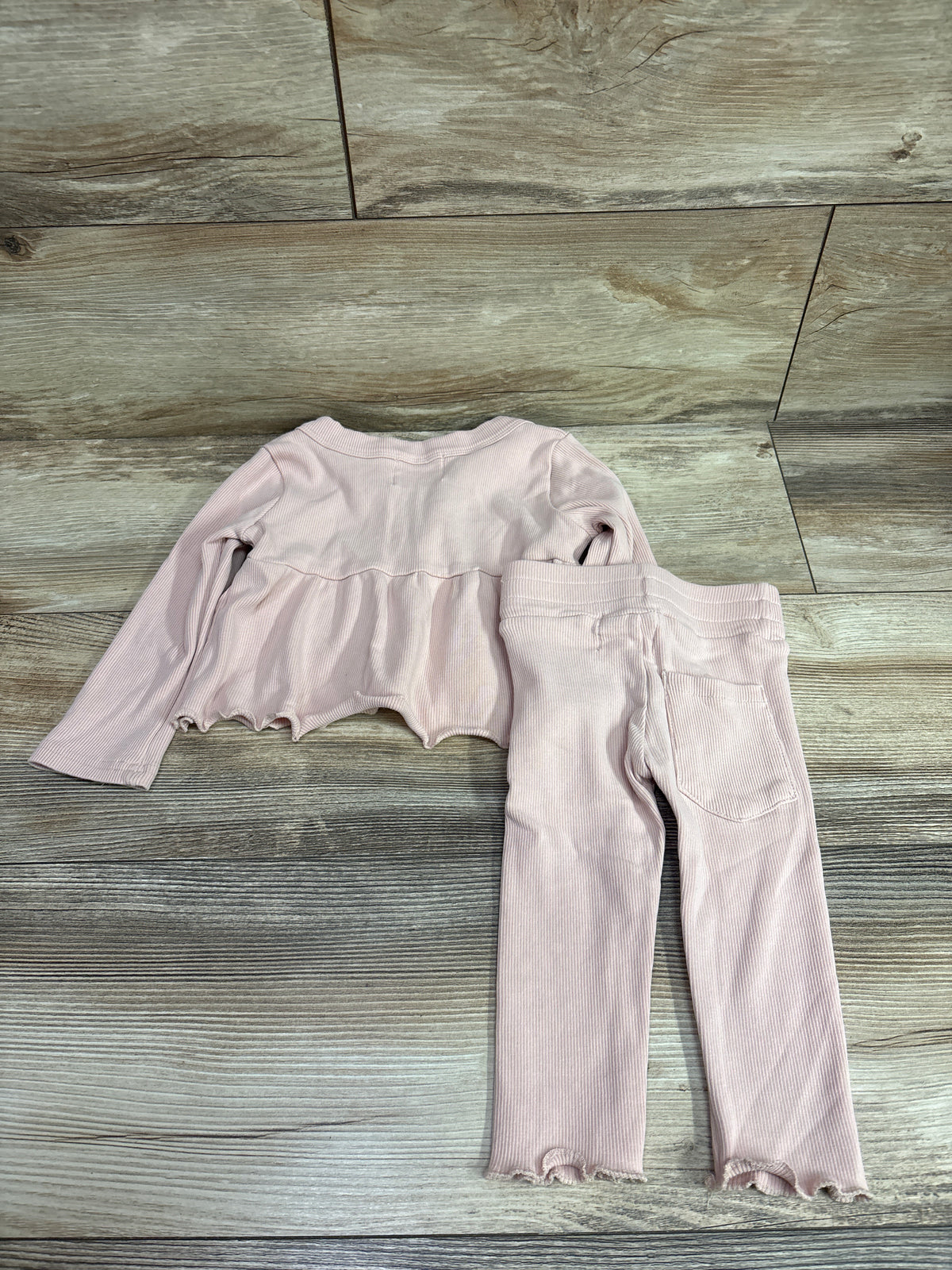Fable & Ford 2pc Ribbed Long Sleeve Top & Pants Set Pink sz 18-24m