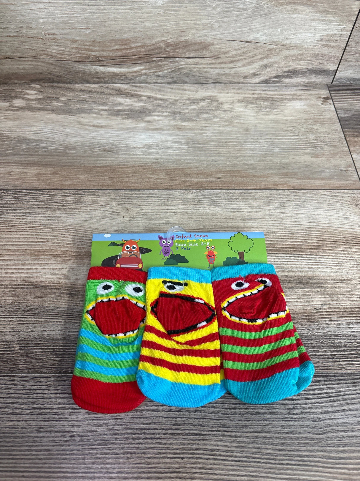 NEW 3pk Monster Face Baby Socks sz 2-4T