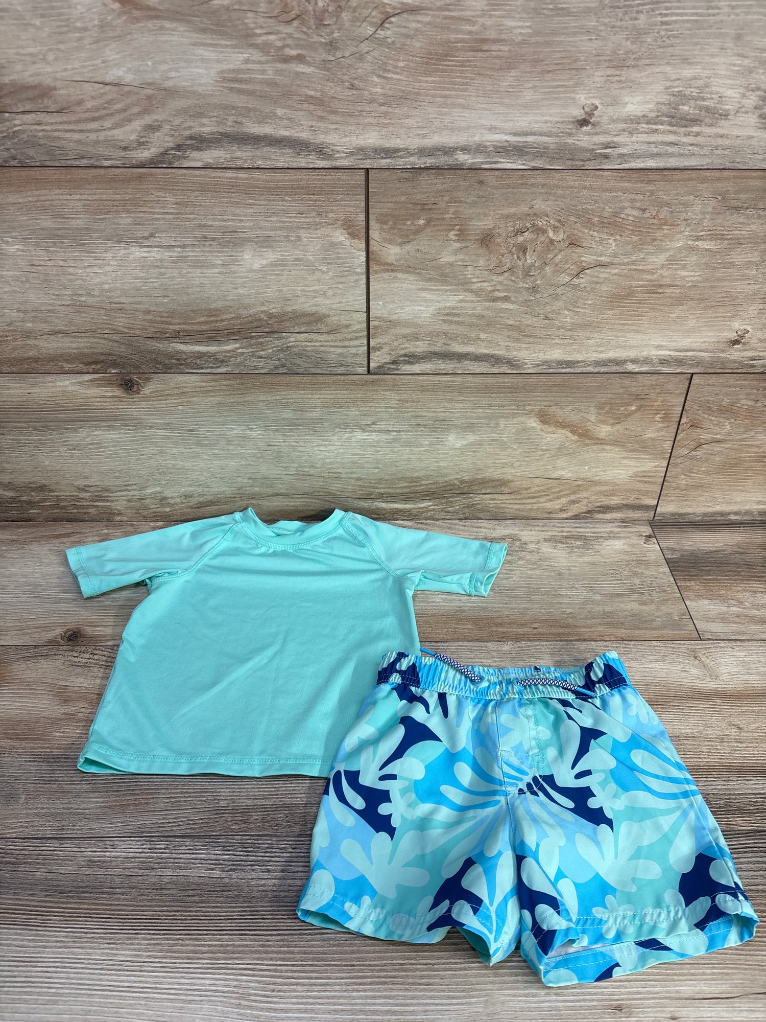 Wonder Nation 2pc Rash Guard Shirt & Swim Trunks Set Blue sz 18m