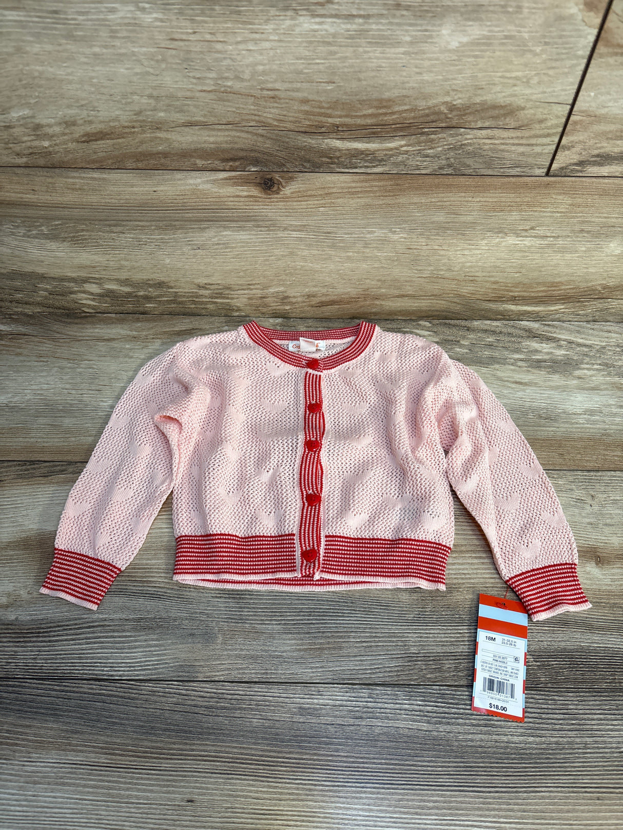 NEW Cat & Jack Heart Print Button Front Cardigan Pink sz 18m
