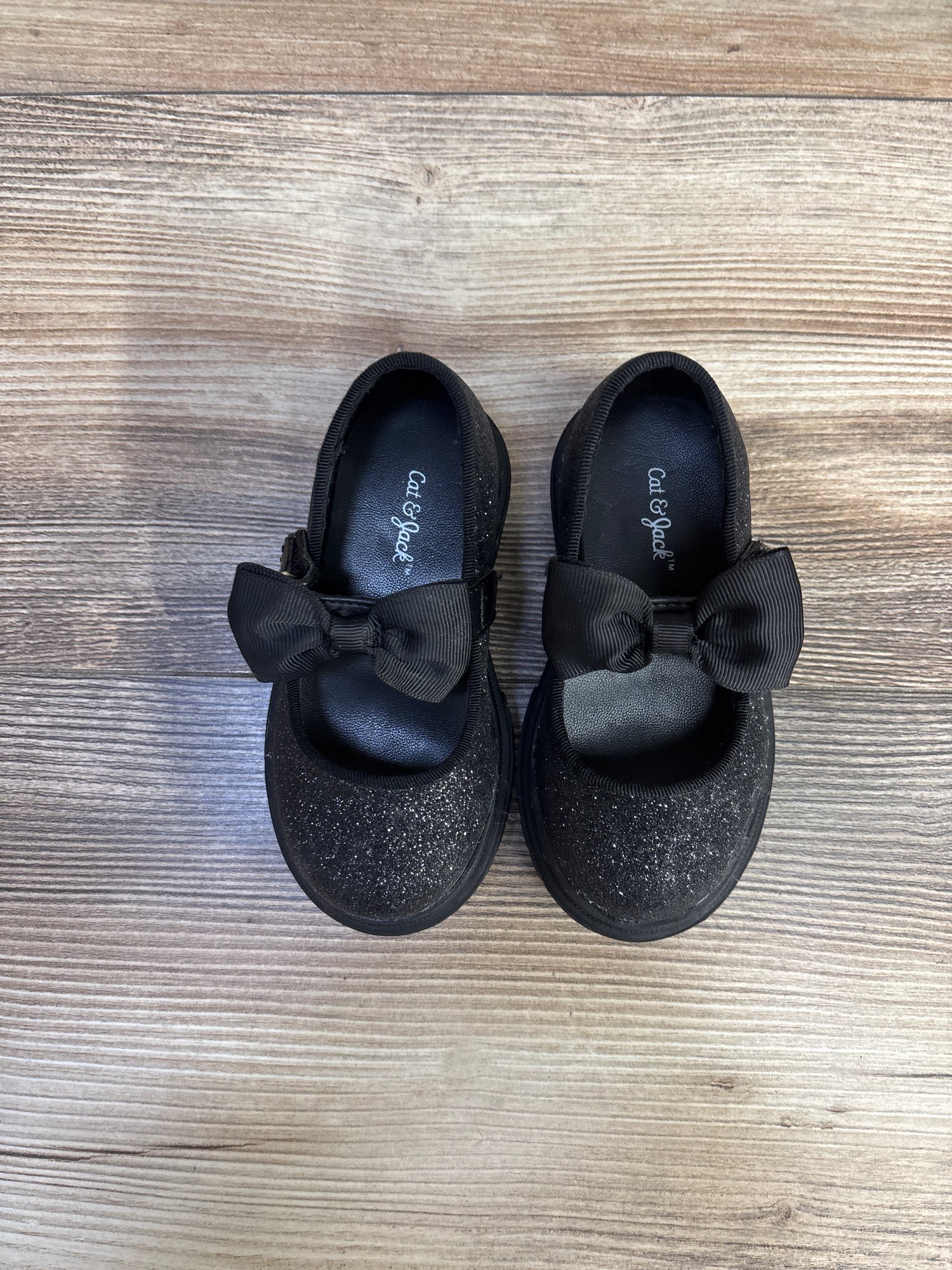Cat & Jack Kori Lug Sole Mary Jane Flats, Black Glitter sz 6c