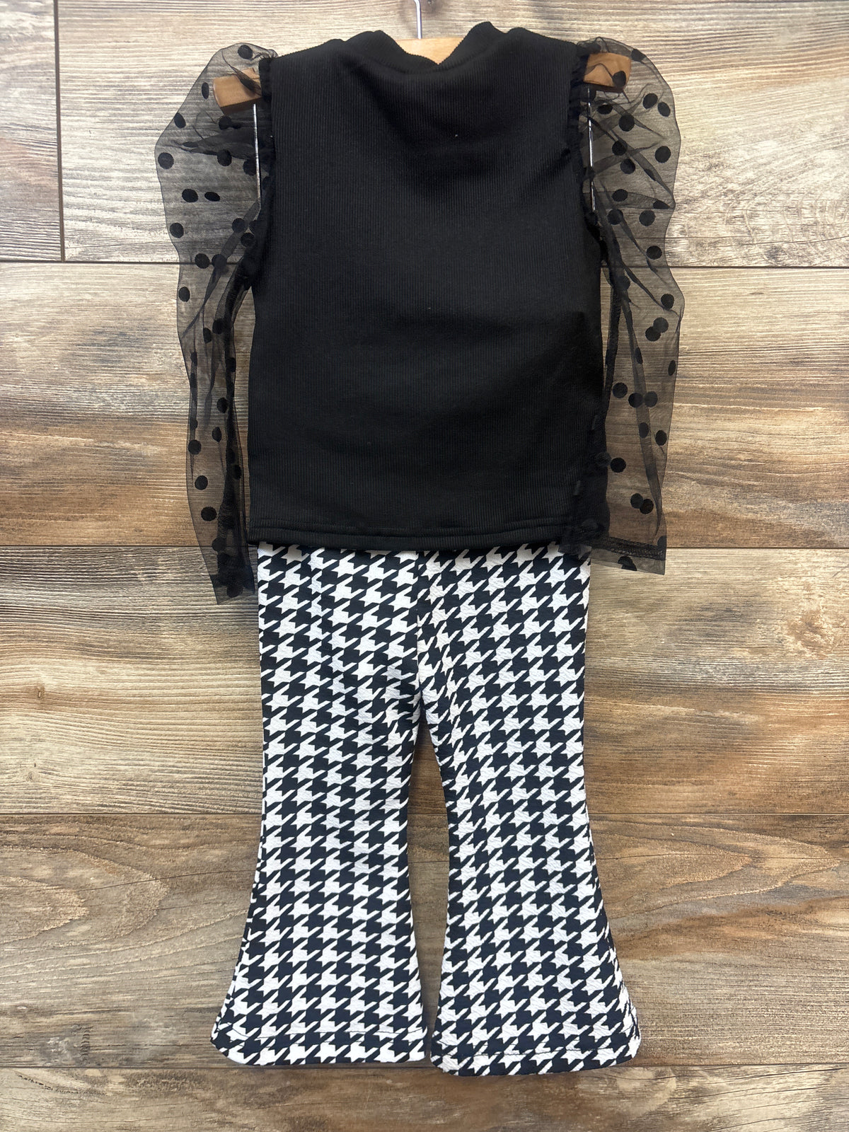 Shein 2pc Tulle Sleeve Shirt & Flared Pants Set Black sz 18-24m