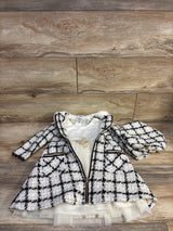 Blueberi Boulevard 3pc Plaid Boucle Coat, Tulle Dress, & Hat Set White sz 4T