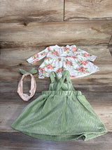Just Lizzy 3pc Ribbed Overall Dress & Floral Shirt White sz 3m