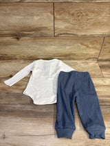 Ribbed 2pc Henley Bodysuit & pants Set White sz 3-6m
