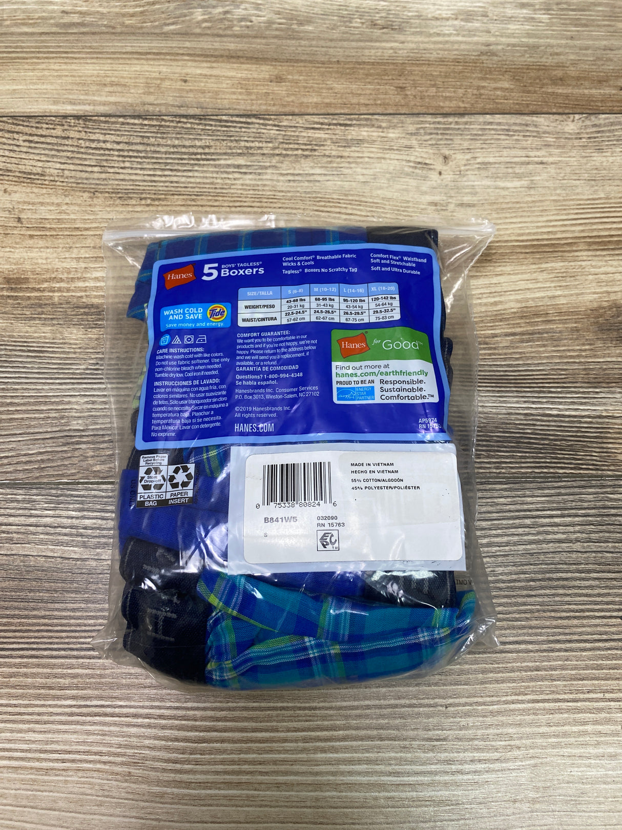 NEW Hanes Boys' Tagless 5Pk Boxers Sz S (6-8)