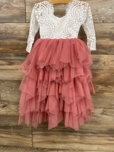 NEW 2Bunnies Peony Lace Tiered Tulle Dress White/Pink sz 3T - Me n Mommy To Be