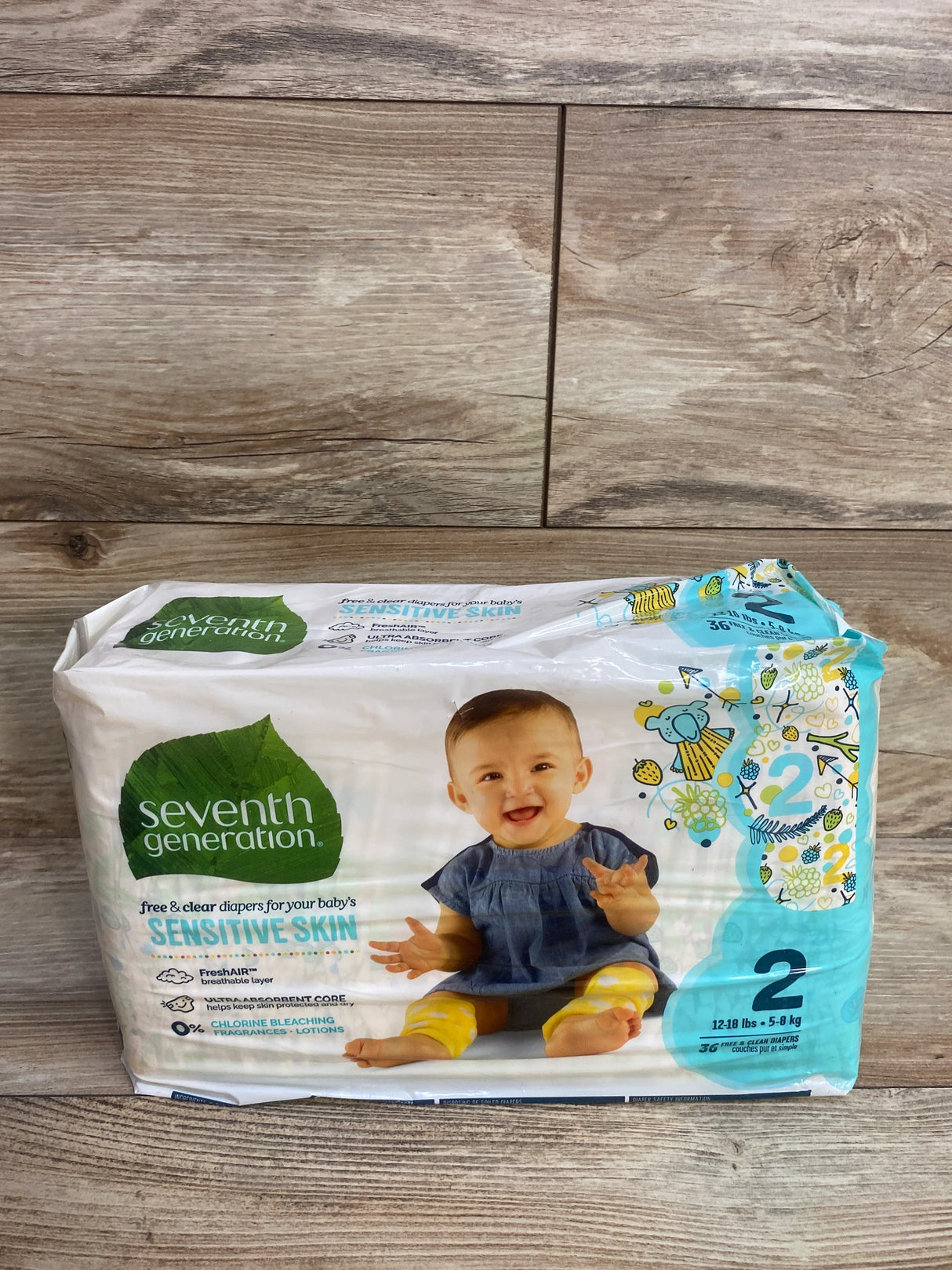 NEW Seventh Generation Free & Clear Diapers Size 2 36ct.