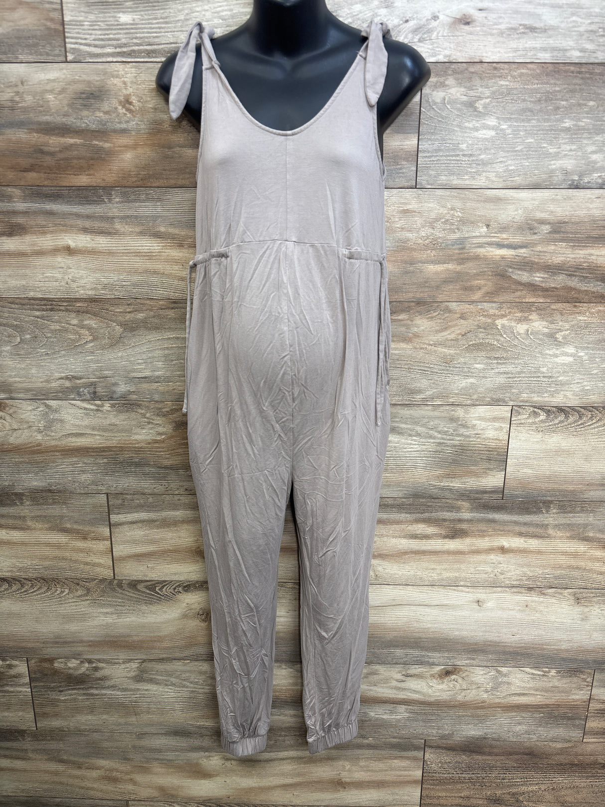 Isabel Maternity Knit Knot Sleeve Tank Jumpsuit Taupe sz XS