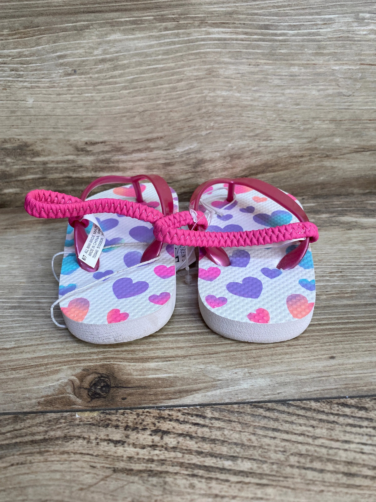 NEW Children's Place Pink Hearts Flip Flops sz 6-7c
