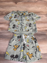 Disney Junior Mickey Mouse Gauze Button Down Shirt & Short Set Green sz 2T