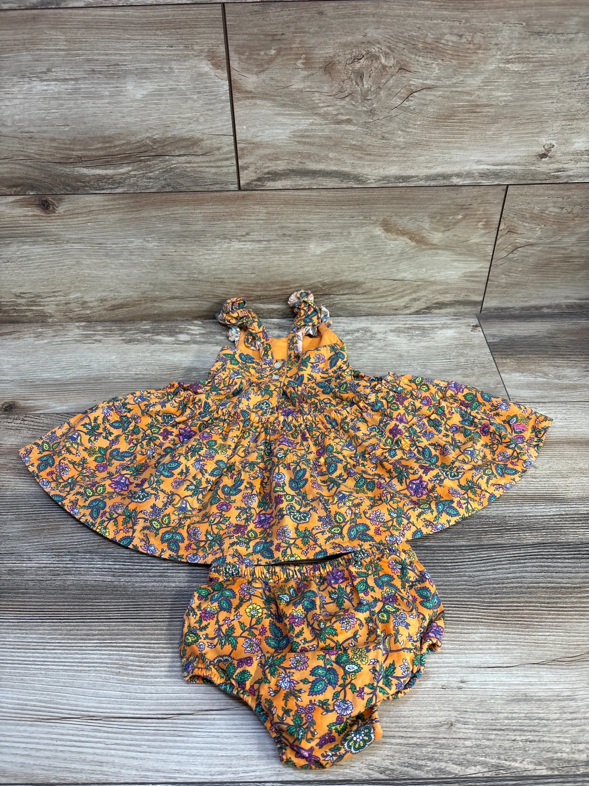 Ralph Lauren 2pc Floral Dress & Bloomers Set Orange sz 3m