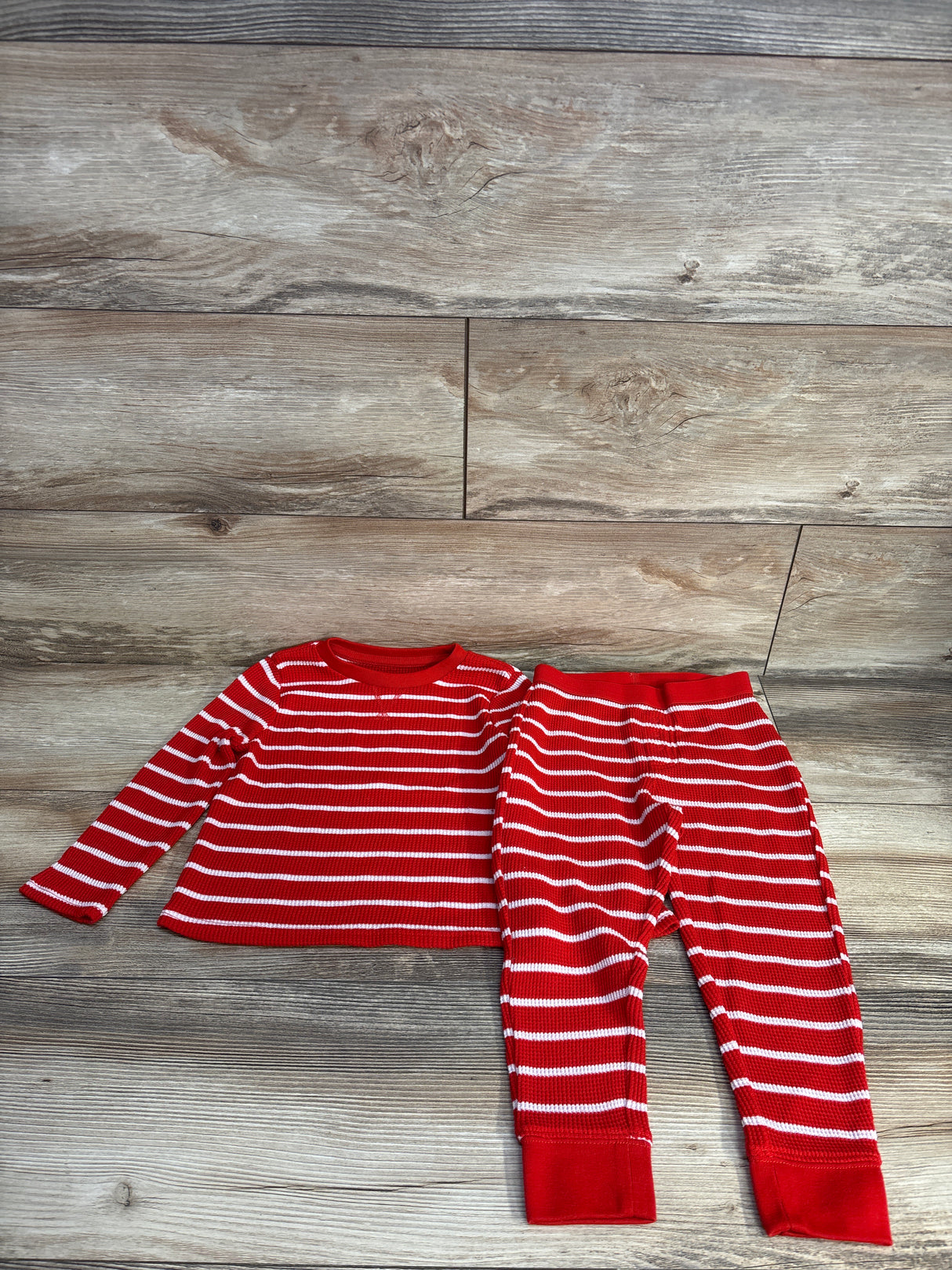 Wondershop 2pc Waffle Knit Striped Pajama Set Red sz 3T