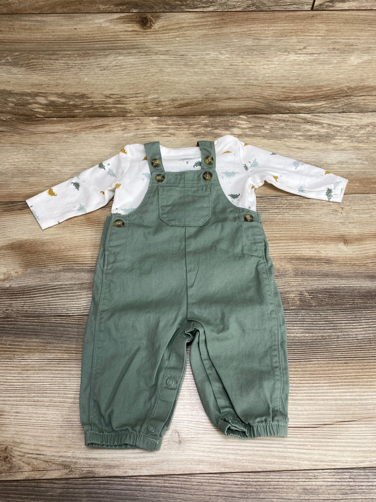 Just One You 2pc Dino Shirt & Overalls White/Green sz 3m