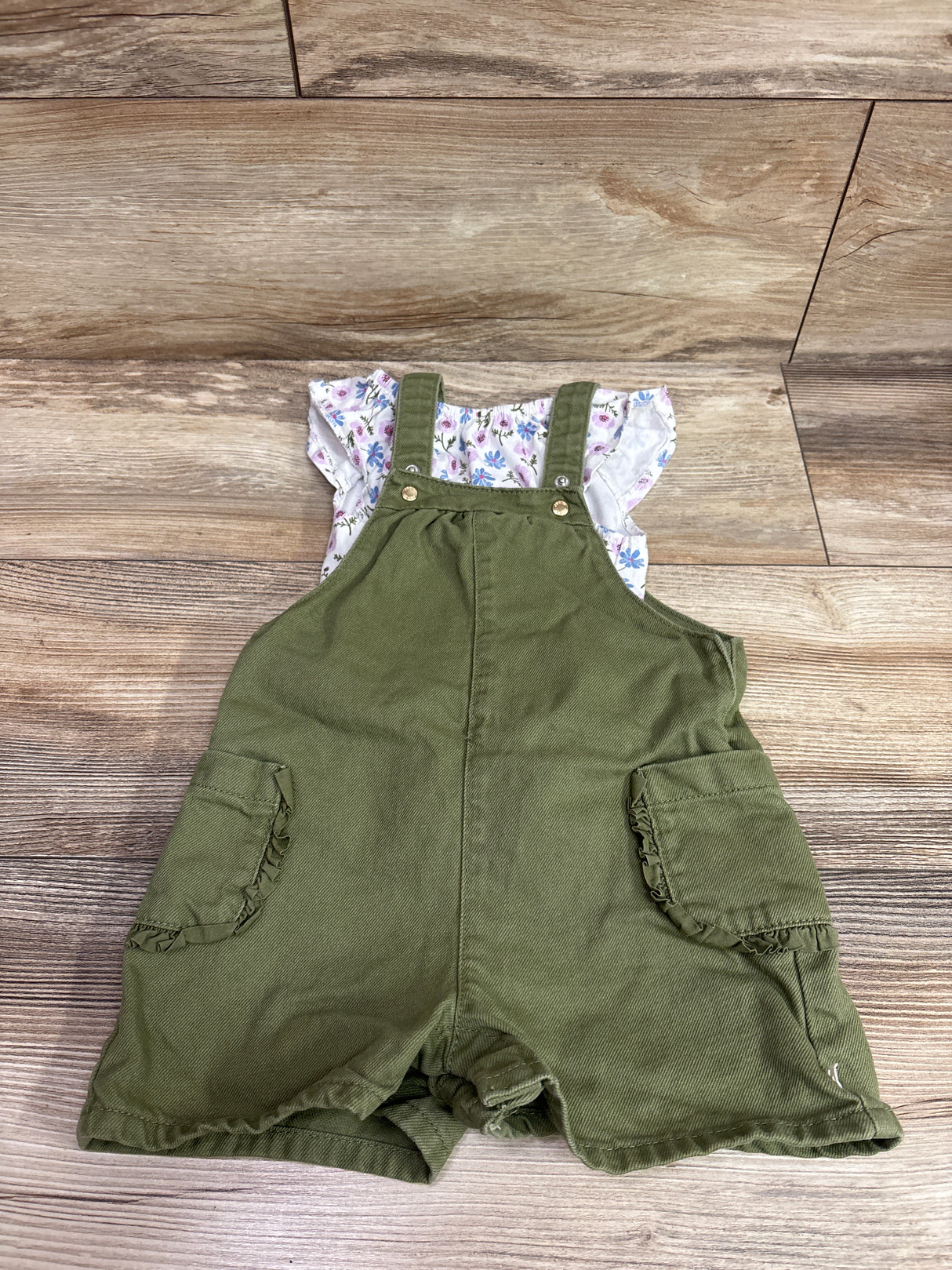 Obaibi 2pc Floral Shirt & Shortalls Set White sz 24m