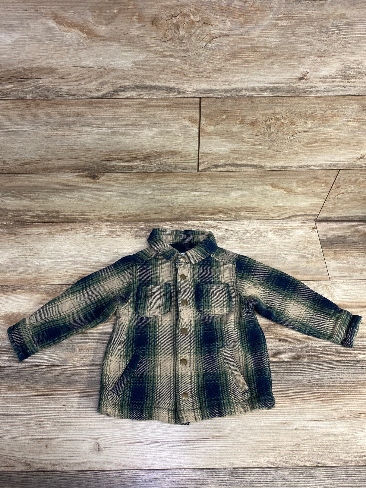 Old Navy Plaid Pocket Shacket Green sz 3T