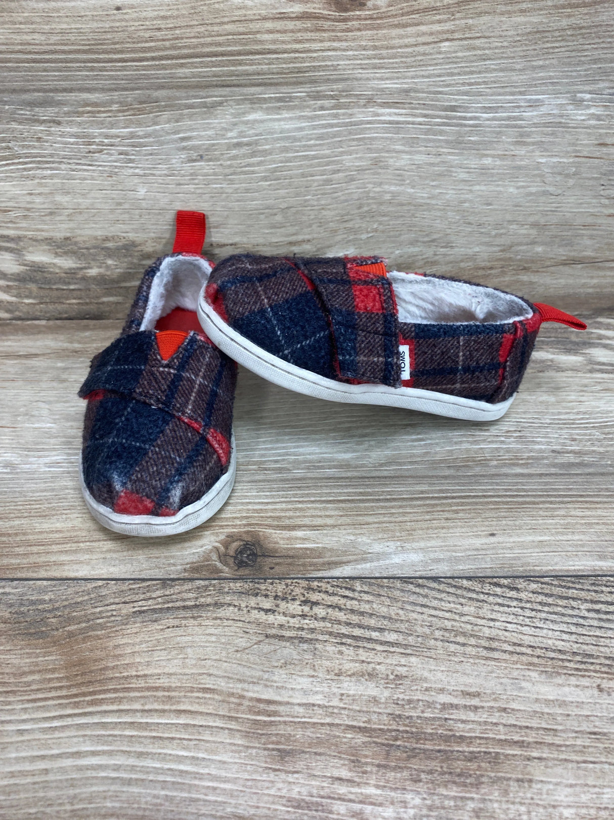 Toms Tartan Printed Felt/Faux Fur Alpargata Red Sz 7c