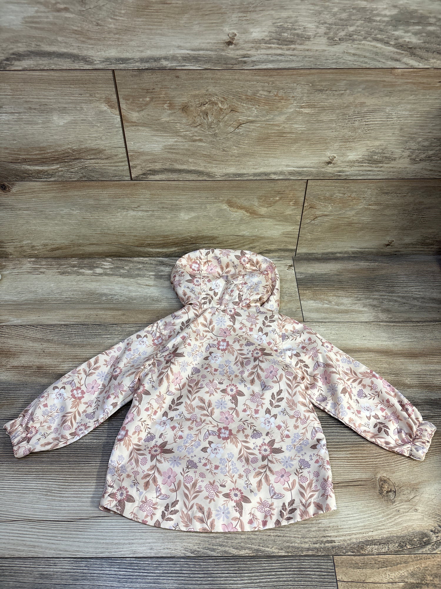 Max Studio Floral Hooded Windbreaker Beige sz 18m