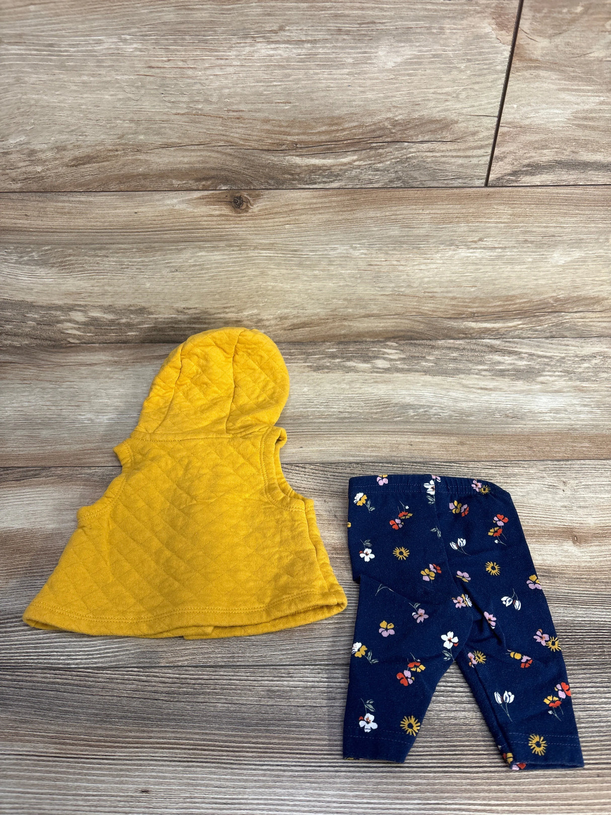 Carter's Hooded Quilted Vest & Floral Bottoms Yellow sz Newborn