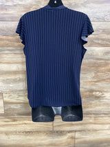 Adrianna Papell Flutter Sleeve Tie Blouse Navy sz Large