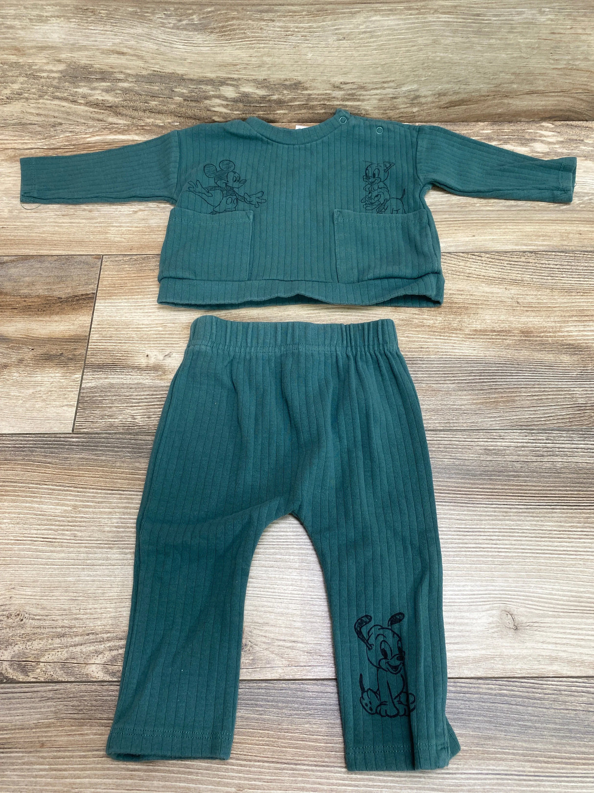 Disney Baby 2Pc Micky & Puppies Shirt & Pants Green 0-3m