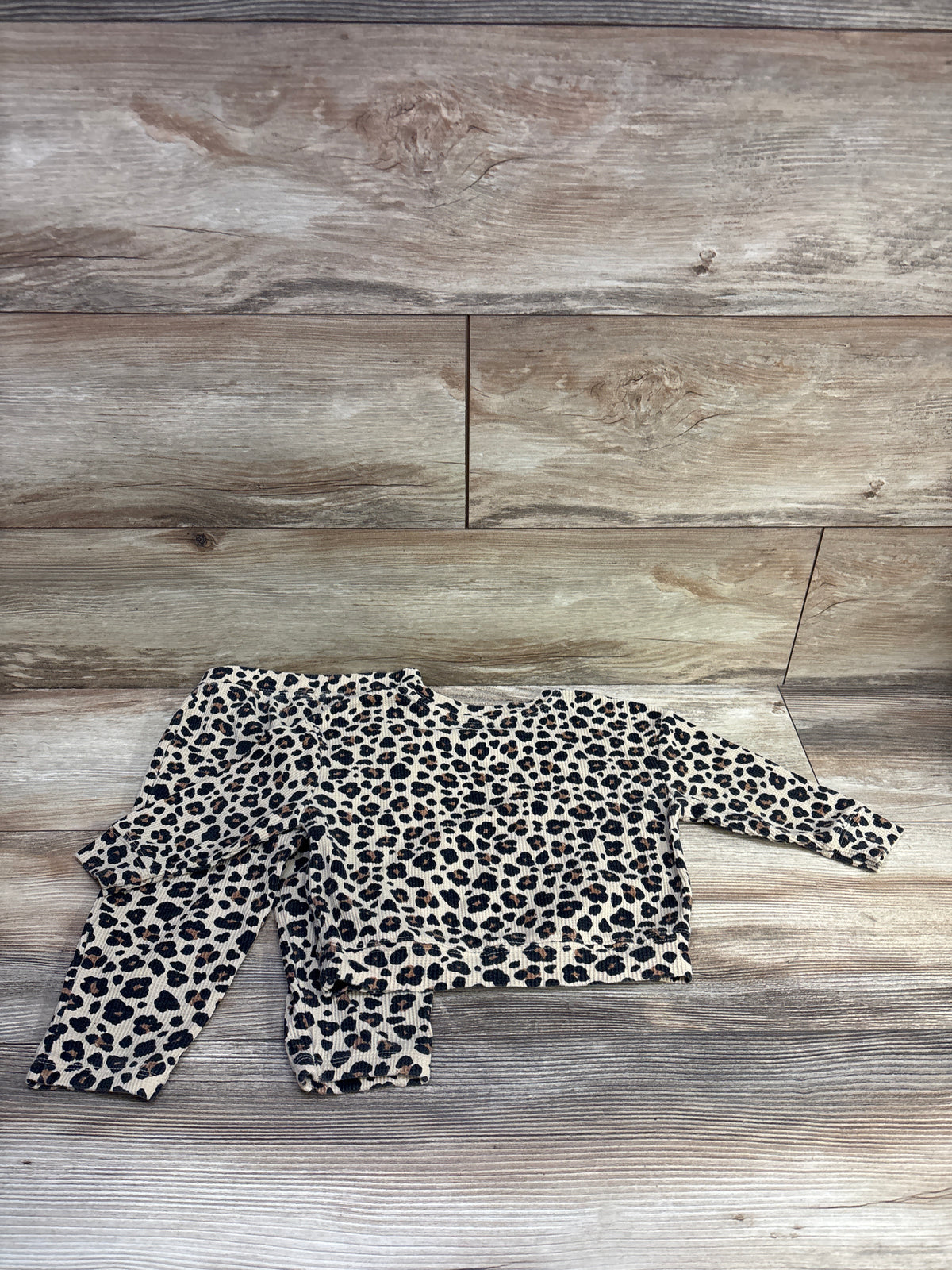 Cat & Jack 2pc Waffle Knit Leopard Shirt & Pants Set Tan sz 18m