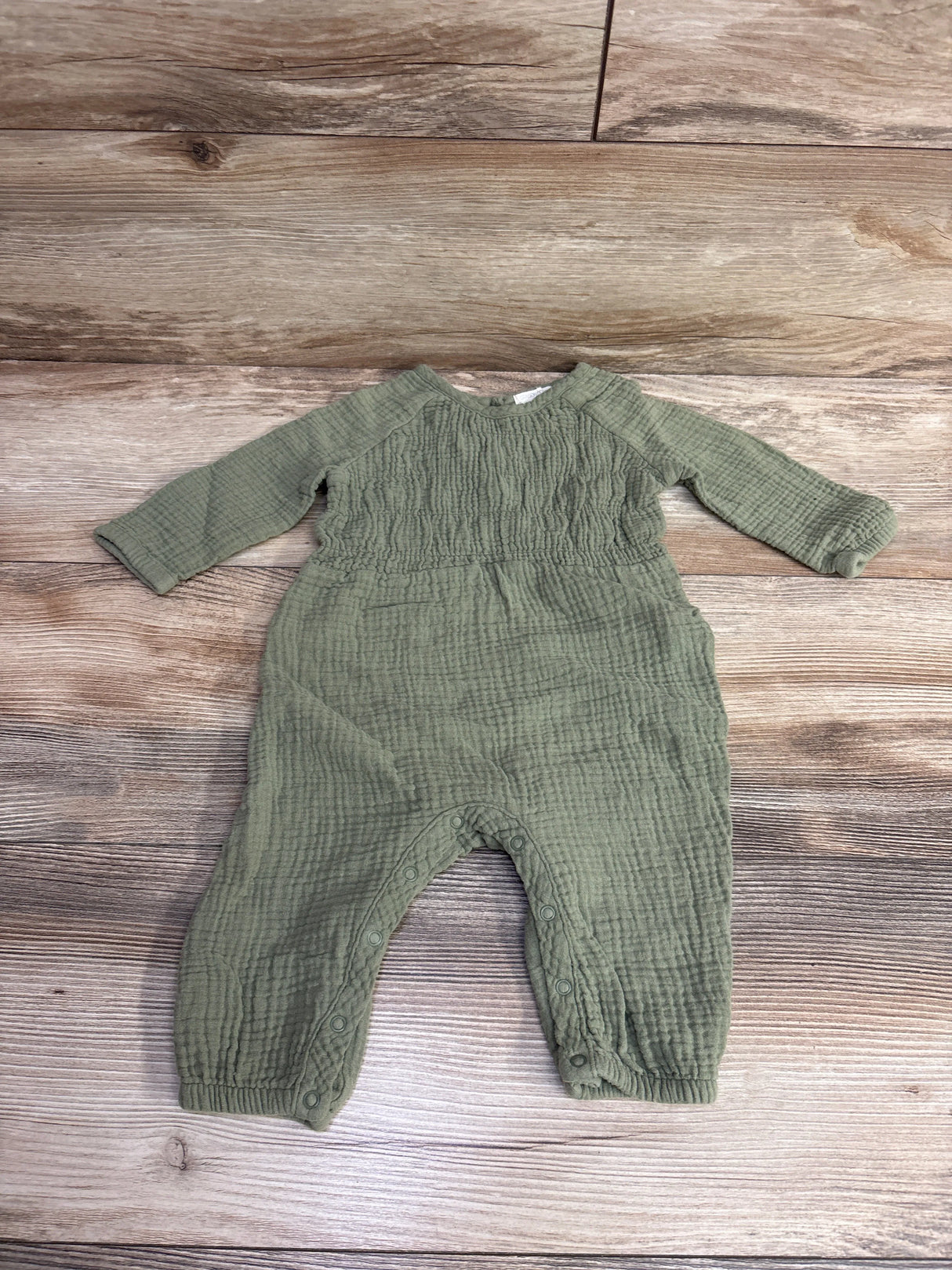 Grayson Collective Smocked Gauze Coverall Olive sz 6-9m