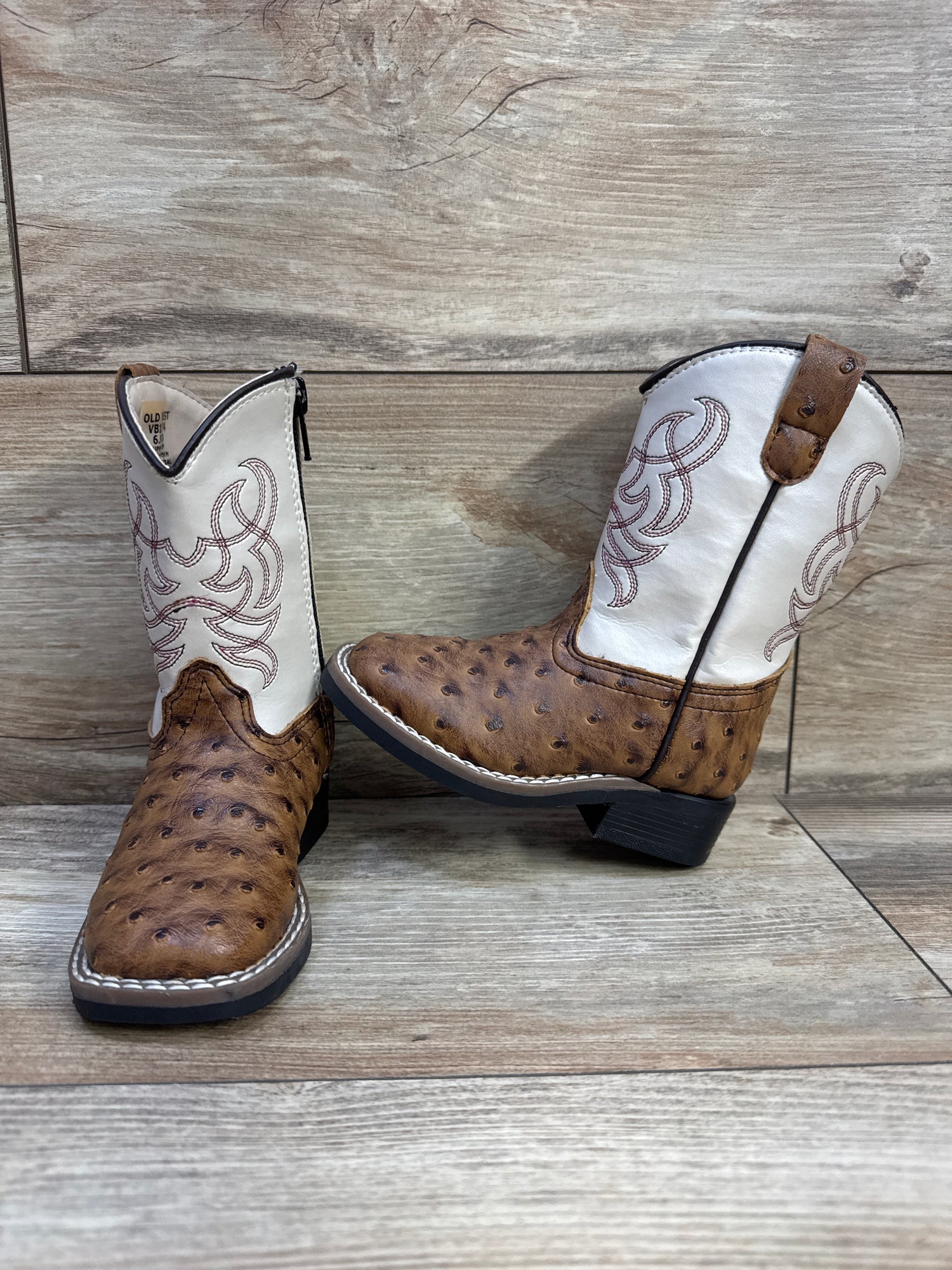 Old West Ostrich Print Broad Square Toe Western Boots Broad Square Toe