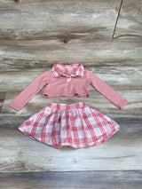 Pink Velvet Girls Pink Long Sleeve Crop Top and Plaid Skirt Set sz 2T