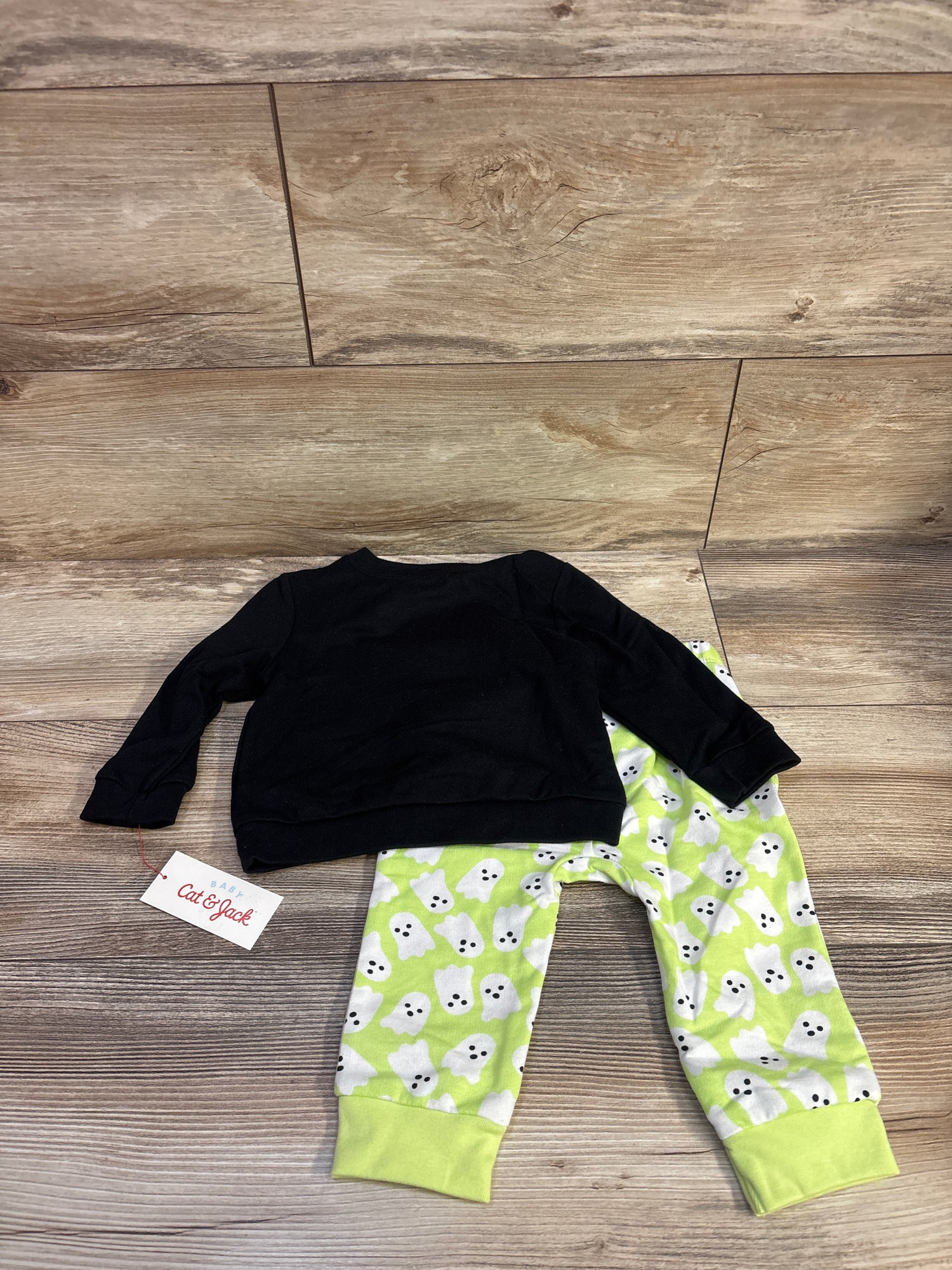NEW Cat & Jack 2pc Ghost Sweatshirt & Green Jogger Set Black sz 12m