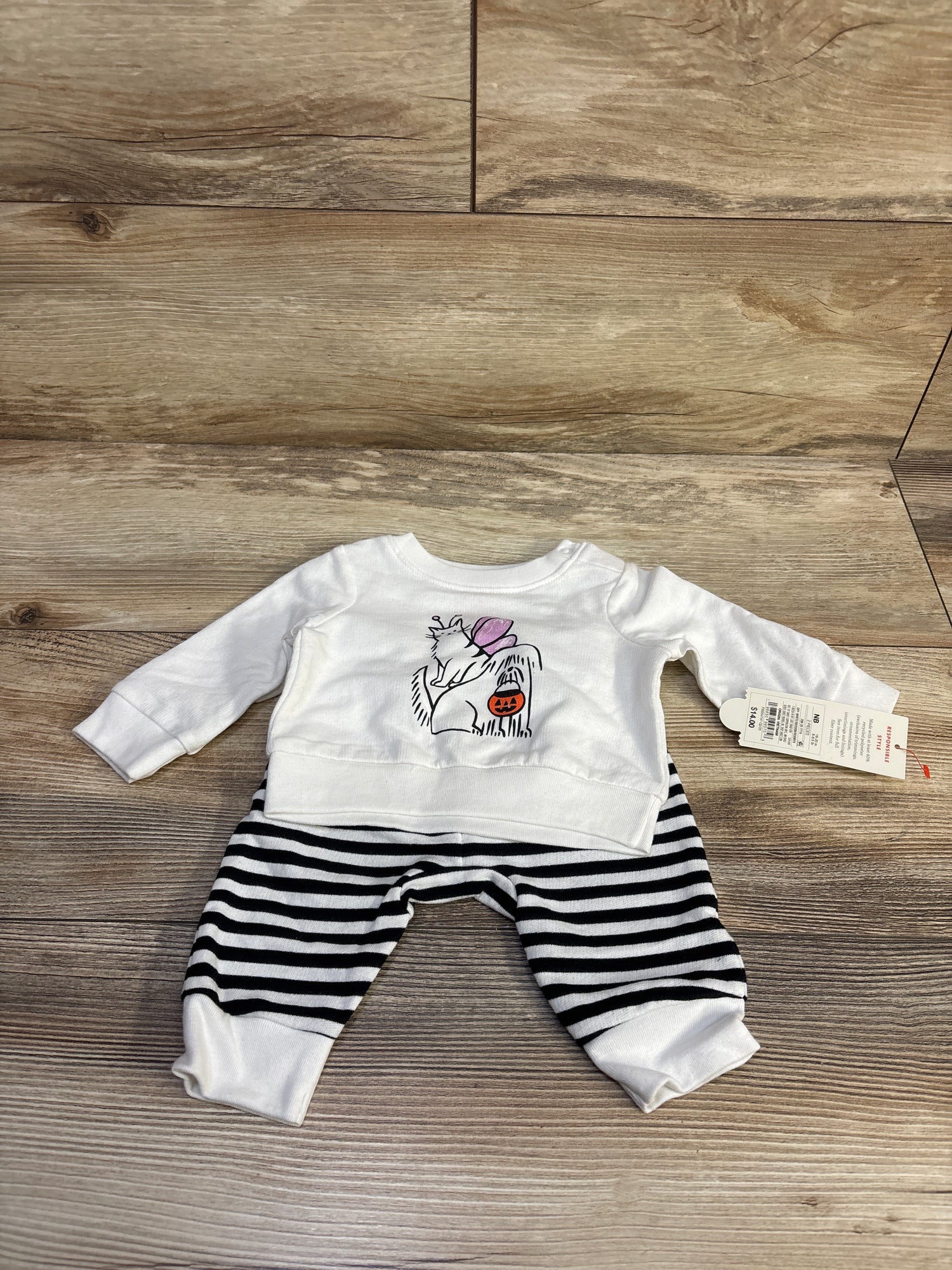 NEW Cat & Jack 2pc Halloween Dog & Cat Trick-Or-Treating Sweatshirt & Jogger Set White sz Newborn