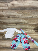 PatPat 3pc Floral Bodysuit & Pants Set White/Blue sz 12-18m