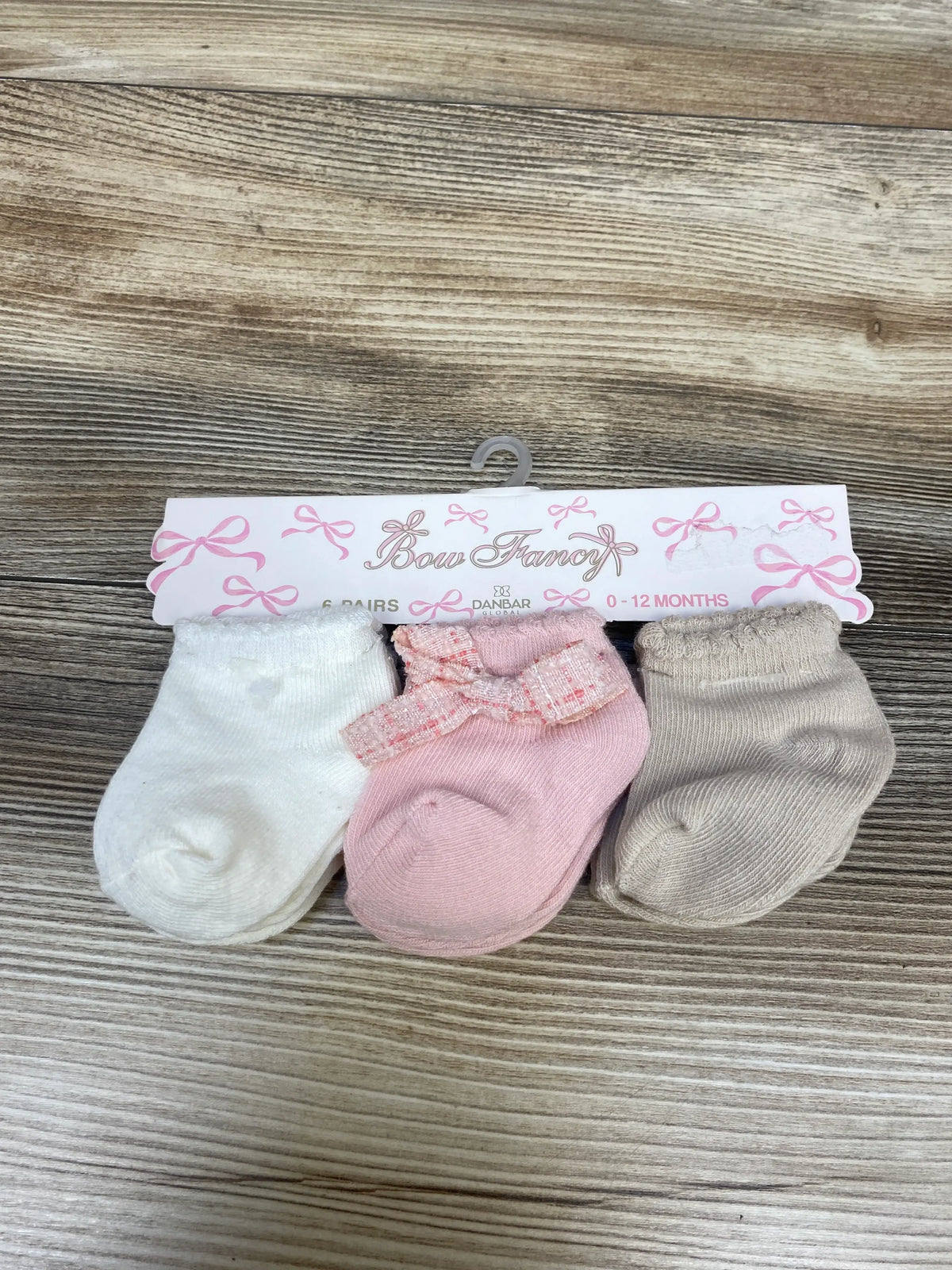 NEW Danbar Bow Fancy 6pk Socks sz 0-12m