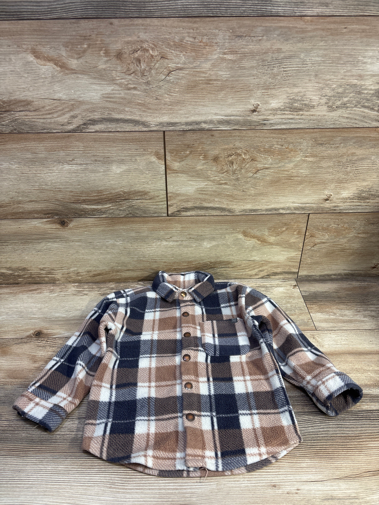 Modern Moments Fleece Plaid Button-Up Jacket Tan sz 4T