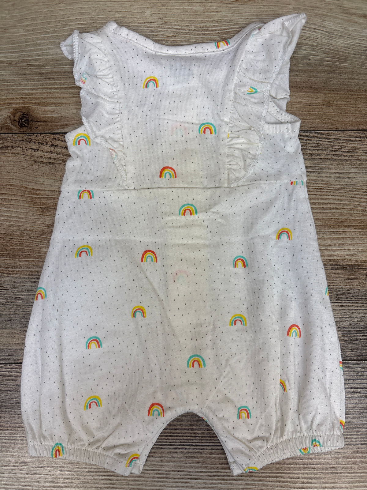 Starting Out Rainbow Print Button-Front Shortie Romper White sz Newborn