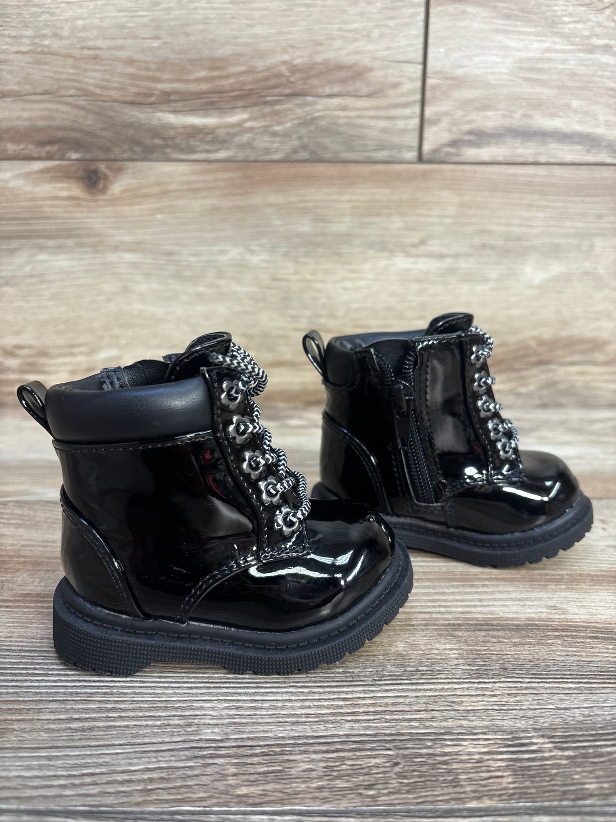 Cat & Jack Lace-Up Combat Moto Boots, Black sz 2c