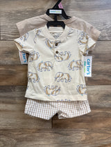 NEW Child Of Mine 3pc Shirt & Shorts Set Beige sz 0-3m