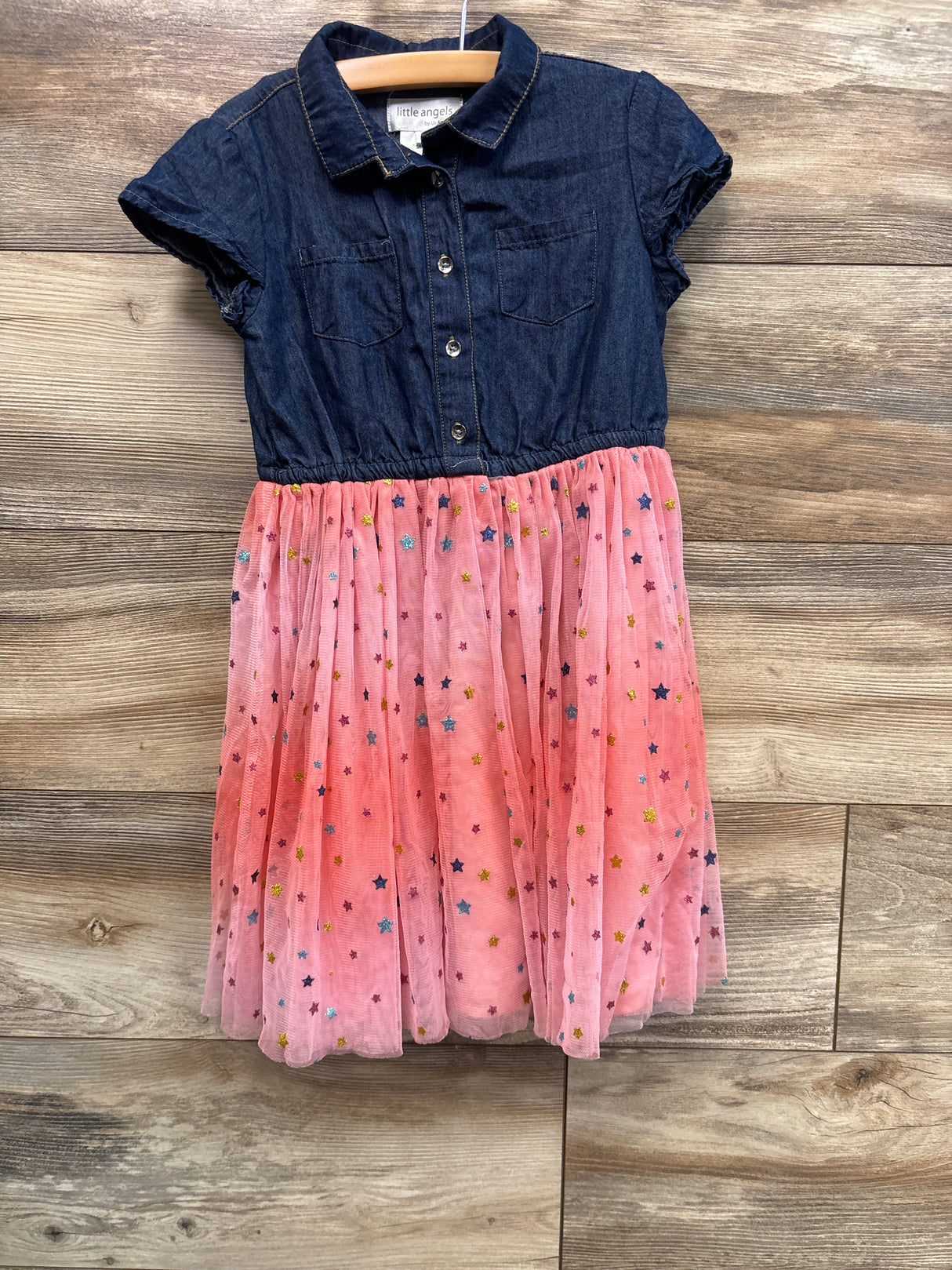 Little Angels by US Angels Chambray Star Print Tulle Dress Blue sz 5T