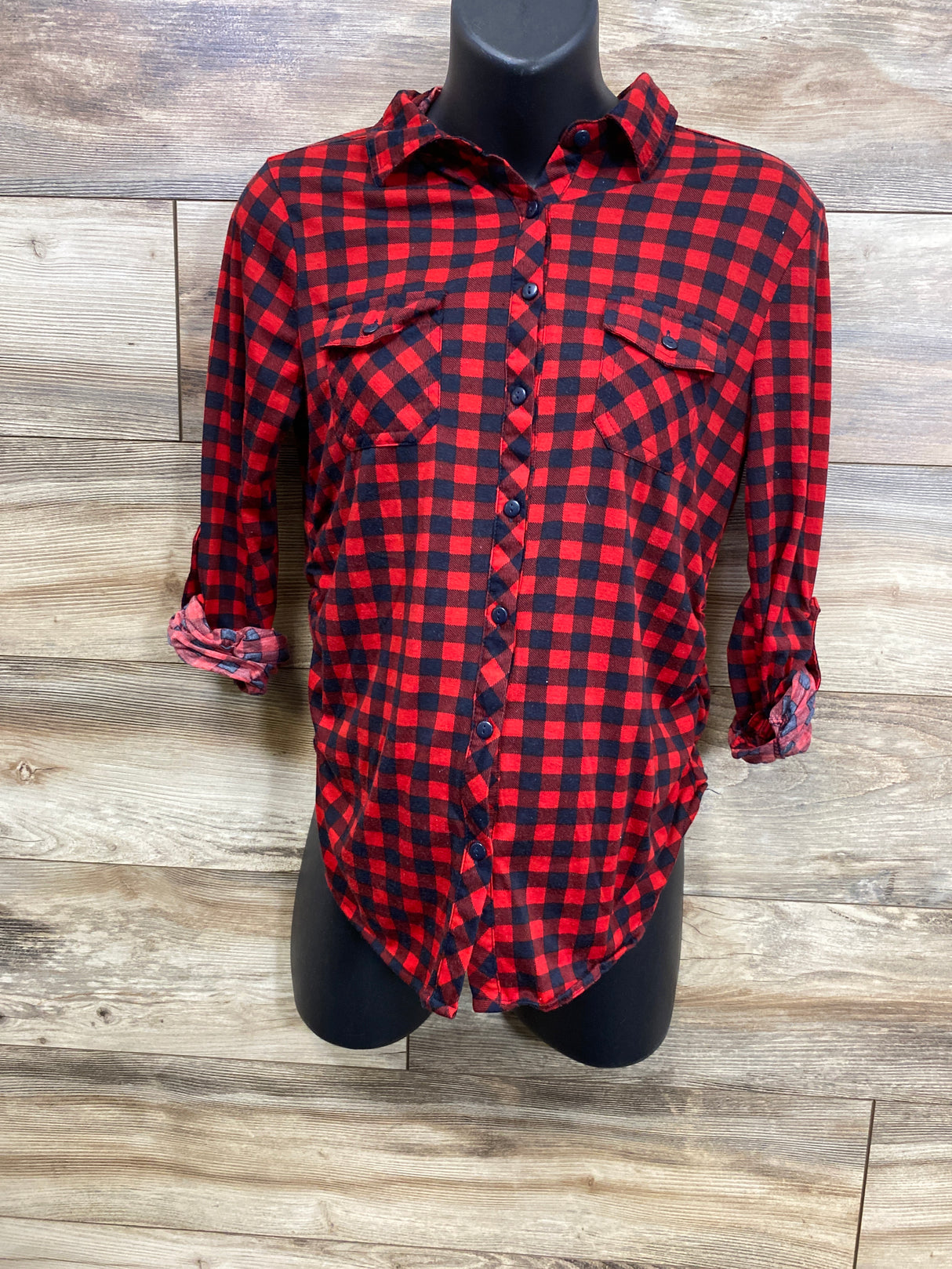 Eden & Oliva Ruched Plaid Flannel Red sz Small
